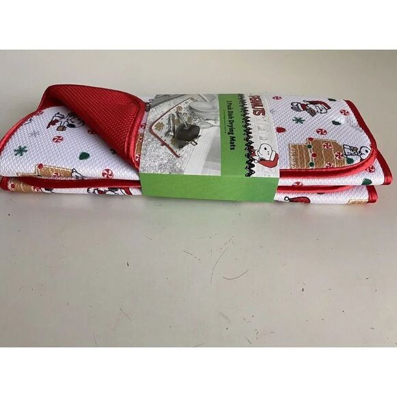 2 Pack Peanuts SNOOPY CHRISTMAS Dish Drying Mats 16 X 18” Gingerbread House NEW - Picture 7 of 16
